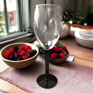 Cristal D Arques Angelique Wine Glass Optic Panel Black Twisted Stem Vintage 60s